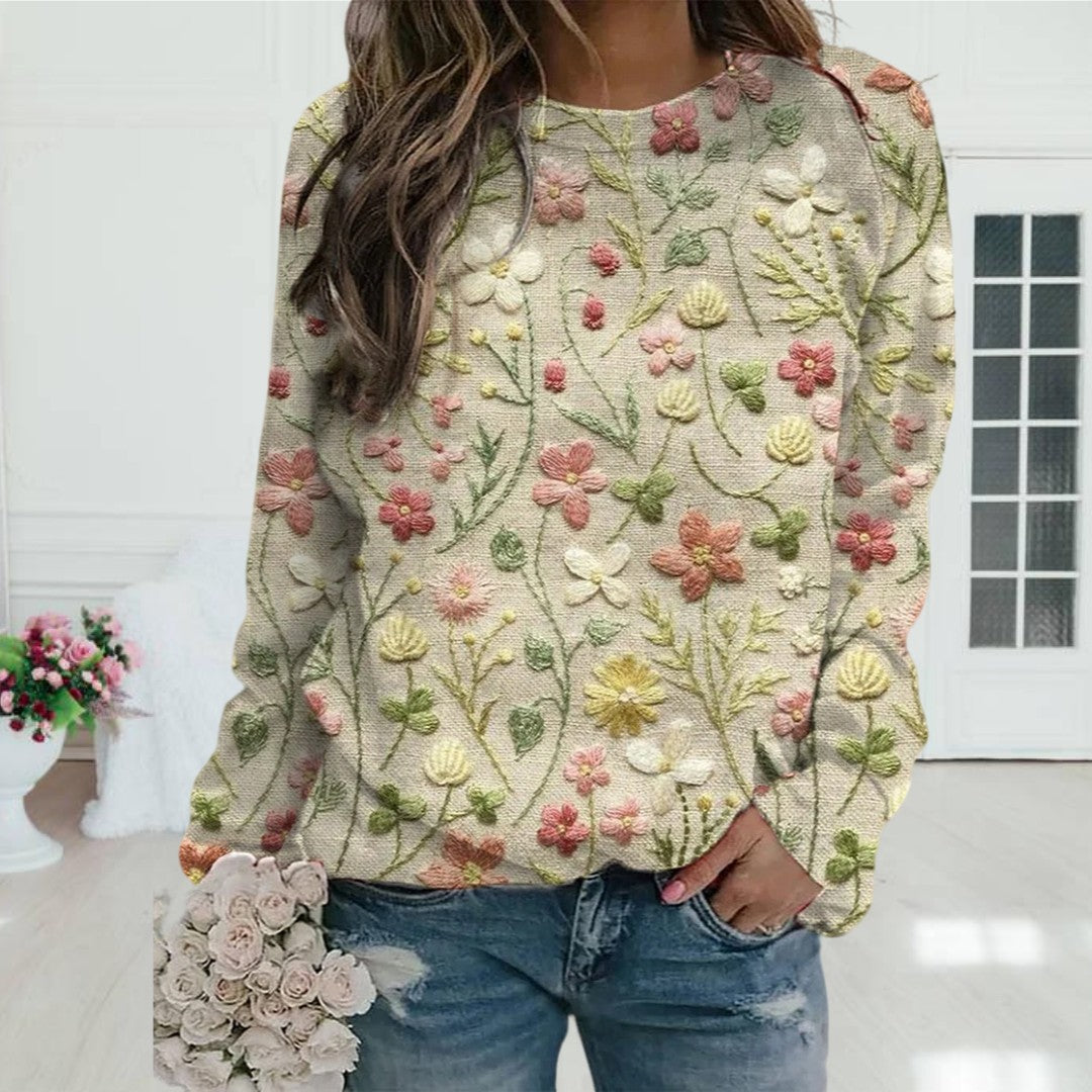Sweter damski zdobiony kwiatami | Casual look