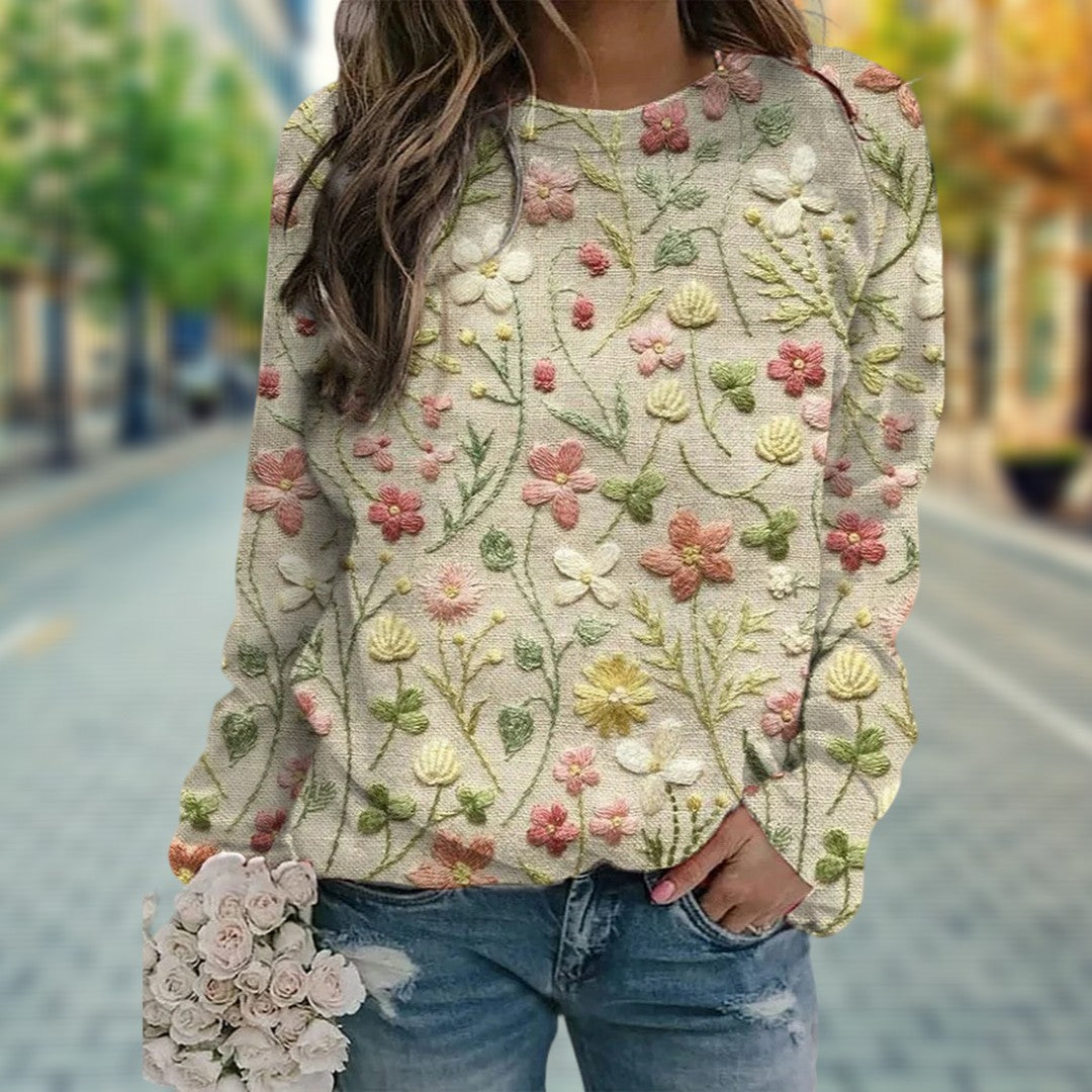 Sweter damski zdobiony kwiatami | Casual look
