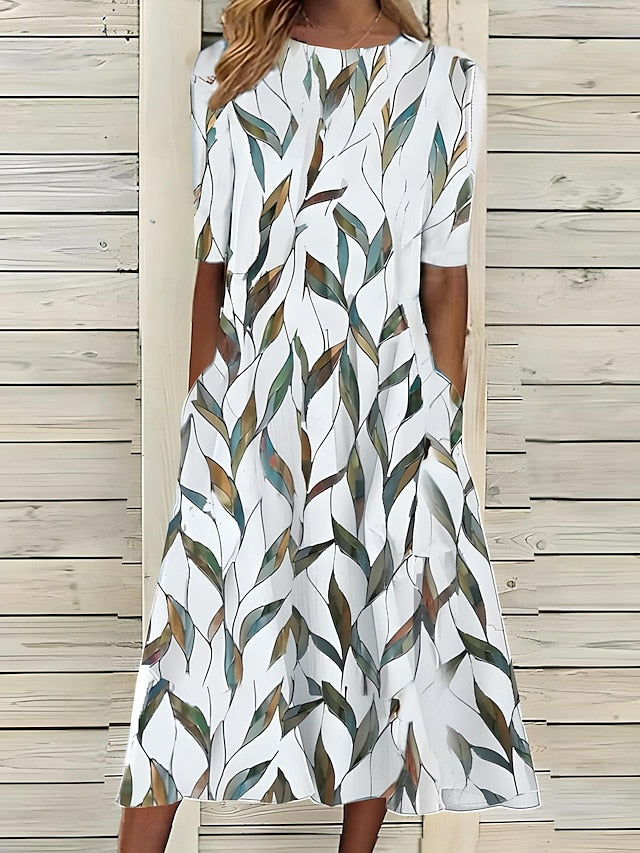 Damska sukienka midi w stylu coastal w kwiaty | Midi