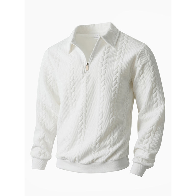 Męski Klasyczny Sweter Z Warkoczowym Wzorem | Kołnierz Na Zamek