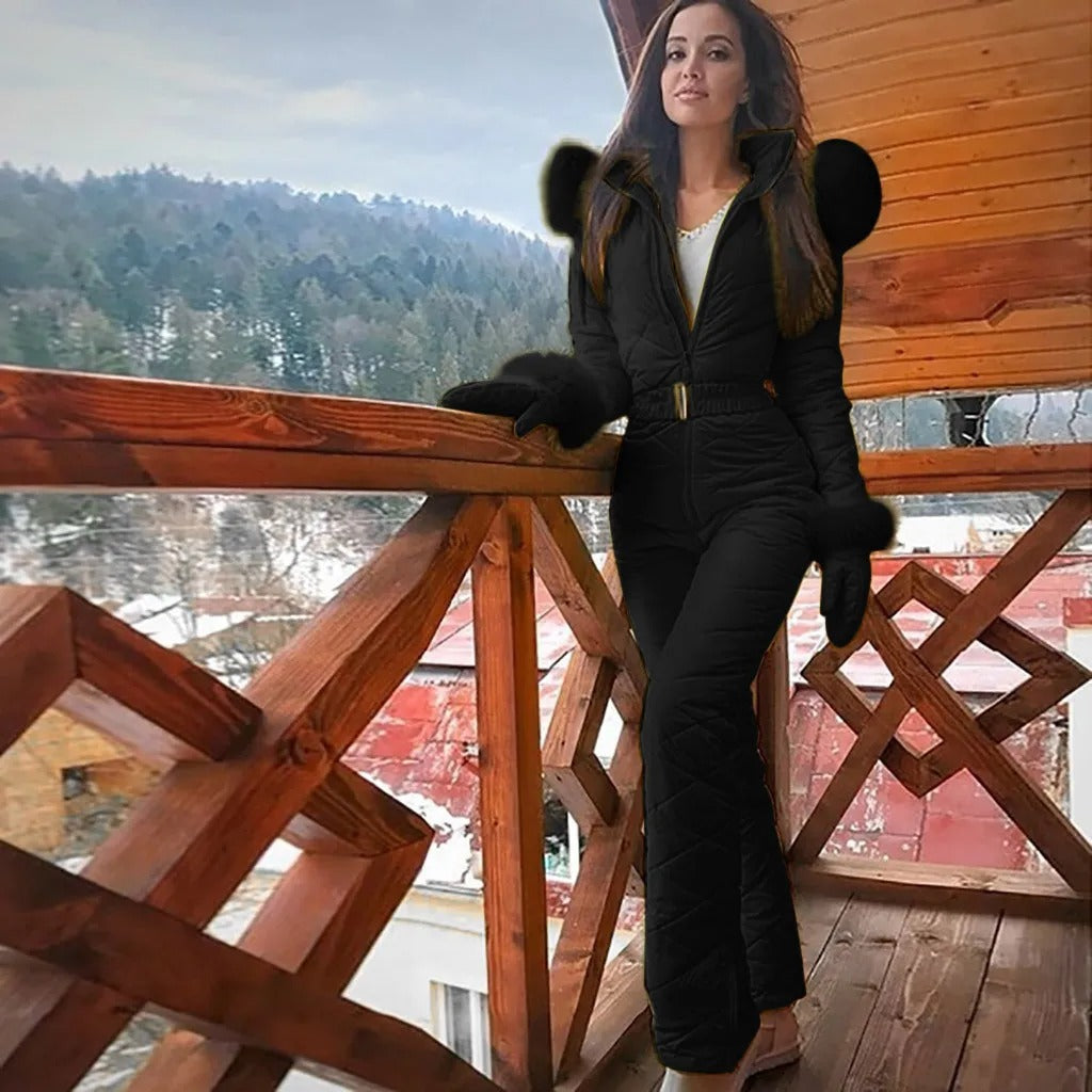 Damski Nowoczesny Taliowany Kombinezon Narciarski | Z Paskiem