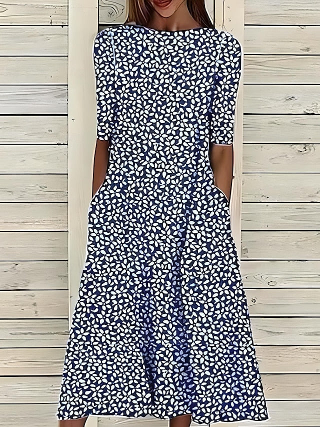 Damska sukienka midi w stylu coastal w kwiaty | Midi